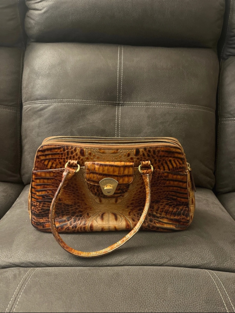 Brahmin Brown Croc-Embossed Leather Satchel - Classic Style